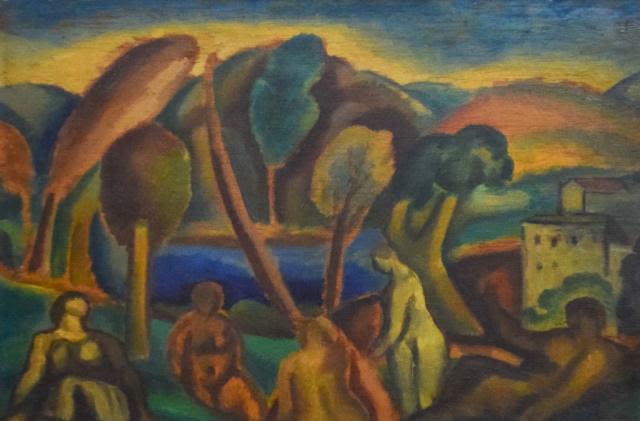 Lot 161: Abraham Harriton Oil on Board Nudes in Landscape