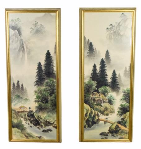 Lot 206: Pair of Hand Painted Chinese Landscapes on Silk