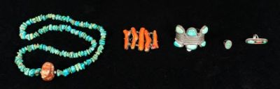Lot 1 - Grouping of Turquoise, Sterling & Coral Jewelry