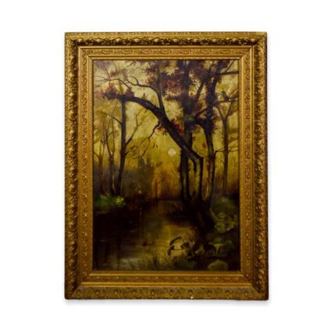 Lot 196: Signed Oil on Canvas Wooded Landscape