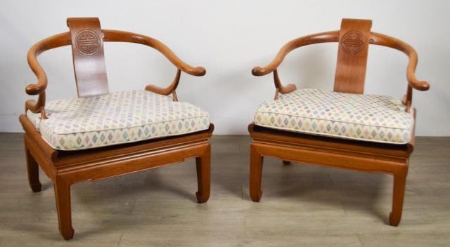 Lot 202: Pair of Chinese Yoke Back Horseshoe Armchairs