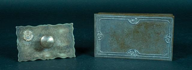 Lot 222: Silverplate Rocker Blotter & Sterling & Bronze Box