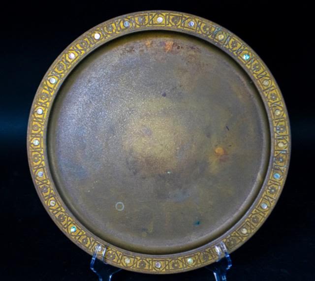 Lot 229: Tiffany Studios Bronze and Abalone Platter