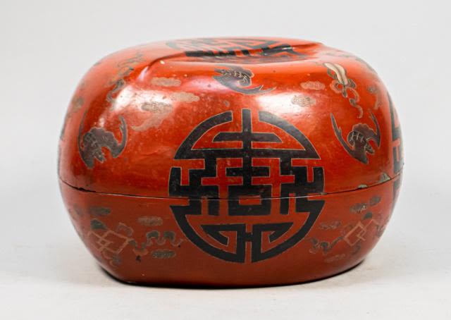 Lot 236: Chinese Longevity Auspicious Lacquer Box with Bats