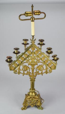 Lot 297: Ornate Brass Candelabra Lamp