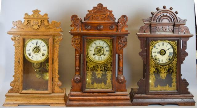 Lot 299: Grouping of Three Gingerbread Mantle/Shelf Clocks