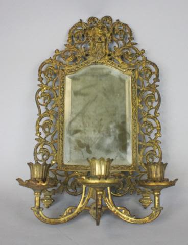 Lot 308: Bradley & Hubbard Figural Brass Mirrored Sconce