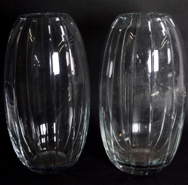 Lot 310: Pair of Block Crystal Art Glass Vases