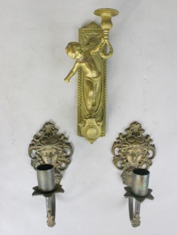 Lot 316: 3 Figural Bronze Candle Sconces