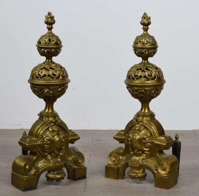 Lot 317: Pair of Gilt Andirons