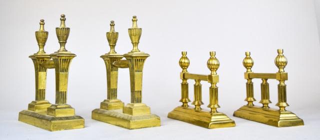 Lot 330: 2 Pair of Brass Fireplace Chenets