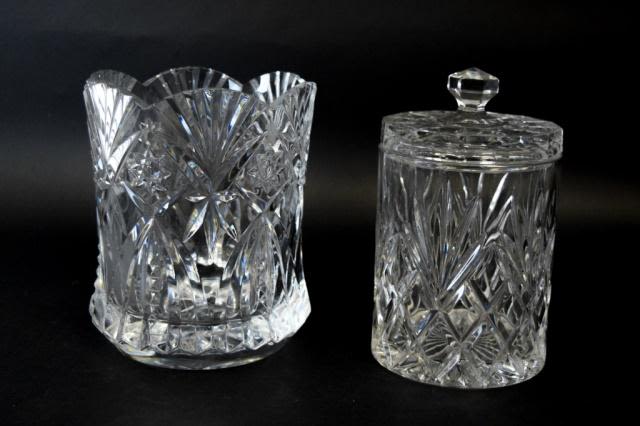 Lot 347: Cut Crystal Vase & Cracker Jar