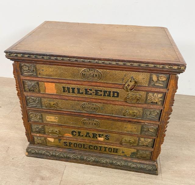 Lot 229: Country Store Style Clark's Mile-End Spool Cabinet