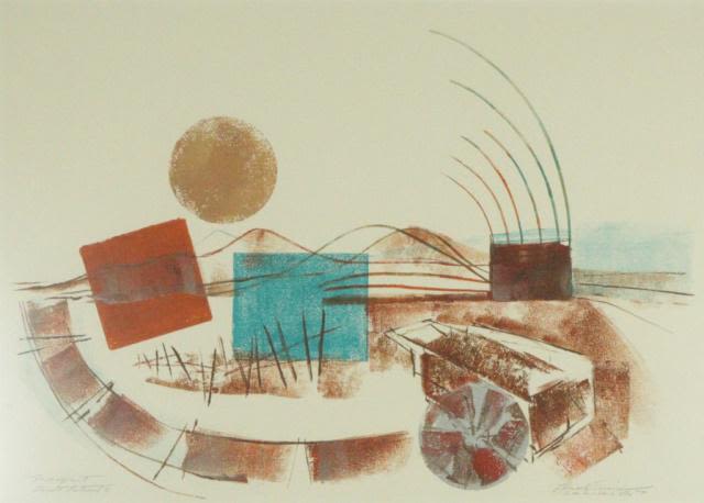 Lot 173: Lenore Simon - Monoprint - "Desert Retreat"