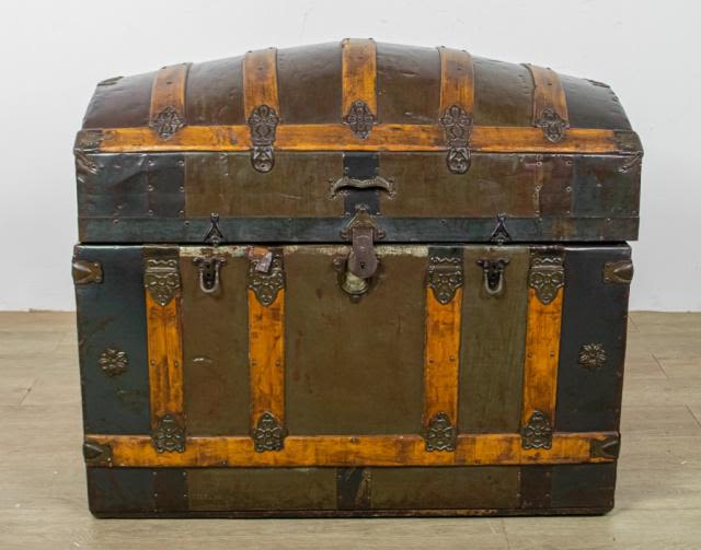 Lot 214: Dome Top Steamer Trunk With Metal Mounts