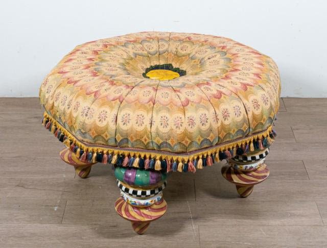 Lot 248: Mackenzie Childs Octagonal Upholstered Ottoman