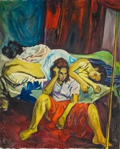 Lot 251: After Raphael Soyer Oil on Canvas Two Adolescents