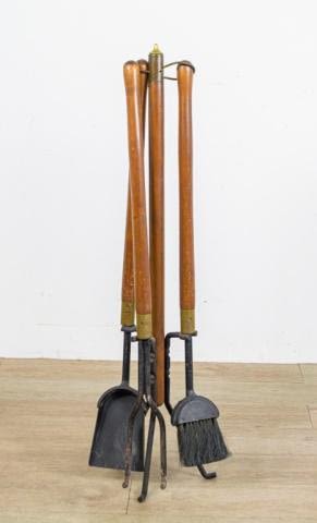 Lot 295: Danish Modern Fireplace Tools & Log Holder