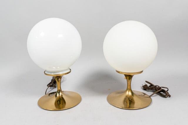 Lot 301: Pair Laurel Lamp Co. Modern Brass Mushroom Lamps