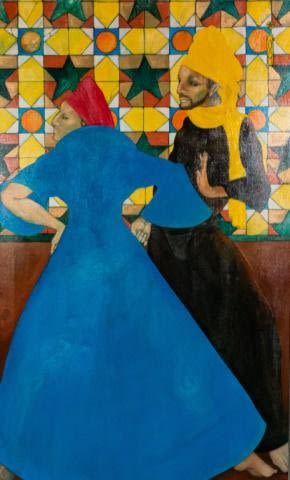 Lot 317: Mylo Quam Oil on Canvas Two Men in Turbans