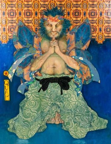 Lot 319: Mylo Quam Mixed Media on Wood Panel Centering