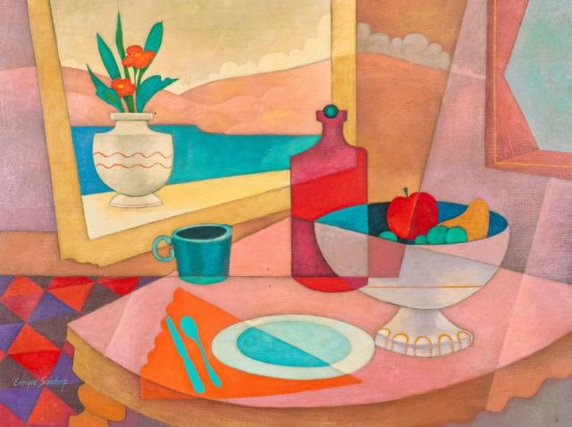 Lot 325: Enrique Sanchez Oil on Canvas Abstract Still Life