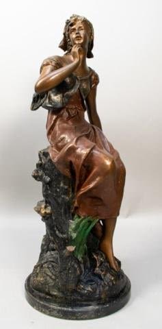 Lot 365: After Auguste Moreau Patinated Bronze of a Woman