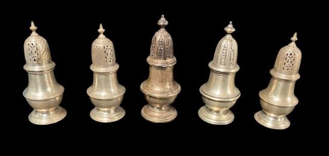 Lot 199: Collection of 5 Sterling Salt and Pepper Shakers