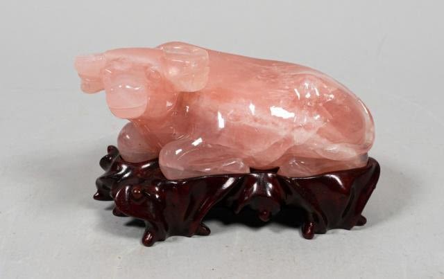 Lot 239: Chinese Pink Quartz Water Buffalo Statue
