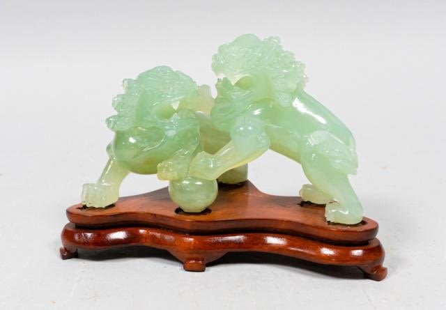 Lot 240: Chinese Jade Foo Dogs Statue