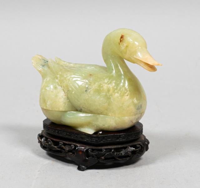 Lot 242: Carved Chinese Jade Duck Box