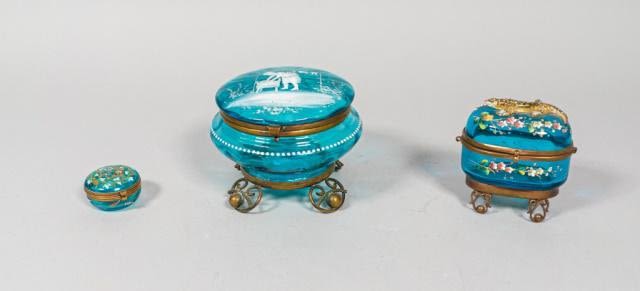 Lot 283: 3 Moser Enameled Glass Boxes