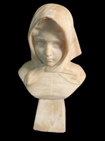 Lot 286: Alabaster Bust of Woman with Bonnet