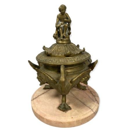 Lot 371: Bronze Inkwell on Marble Base