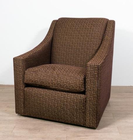Lot 208: A. Rudin Upholstered Swivel Base Club Chair