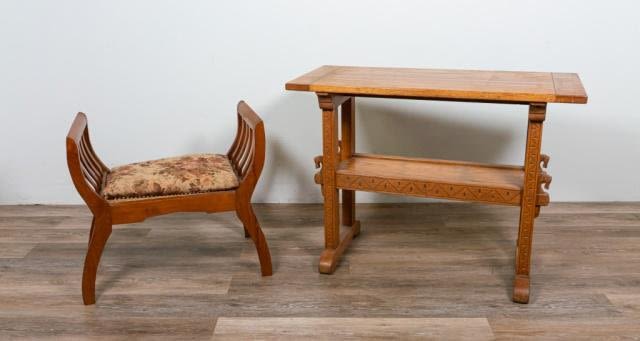 Lot 264: Carved Side Table and Caned Bench Seat