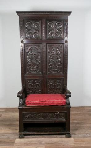 Lot 272: Jacobean Style Hall Seat with Chest Compartment