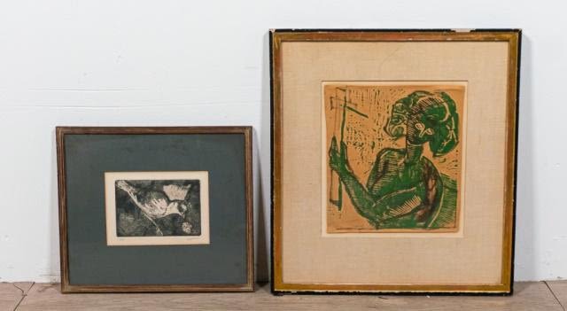 Lot 282: Expressionist Style Etching and Woodblock Print