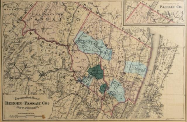 Lot 376: Map of Bergen and Passaic Counties New Jersey 1872