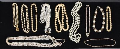 Collection of 19 Faux Pearl Necklaces. 19 faux pearl necklaces including freshwater water pearls 
