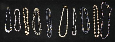 Collection of 10 Glass Bead Necklaces. 10 glass bead necklaces. Longest necklace: 17" length.
