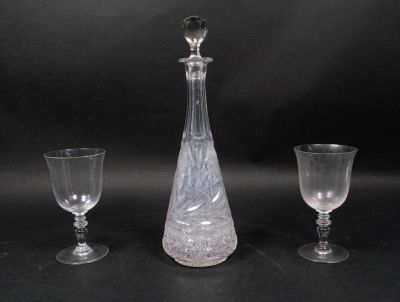 Pair of Baccarat Glasses and Cut Glass Decanter. Pair of Baccarat crystal Provence pattern water 