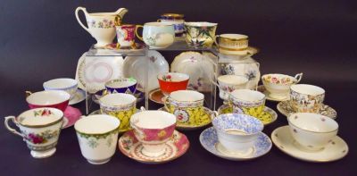 Grouping of Porcelain Cups & Saucers. 14 cups and saucers, including English Castle, Ohashi 