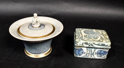 Royal Copenhagen Faience Box and Crackle Jar. Royal Copenhagen Faience box by Nils Thorsson # 