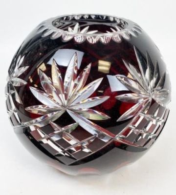 Cranberry Cut to Clear Rose Bowl. Cranberry cut to clear rose bowl, 7 3/4"H