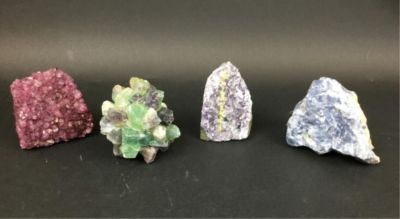 4 Geodes. 4 geodes. Largest (blue) 4" x 4" x 3"