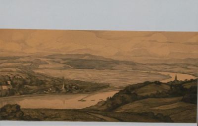 Landscape Etching on Paper. Landscape etching on paper. 8" x 17 1/2" (with frame 18 1/2" x 24 