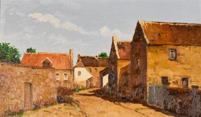 Pierre Colson Oil on Board "Rue de Village". Pierre Colson (Belgian, born 1930) oil on board 