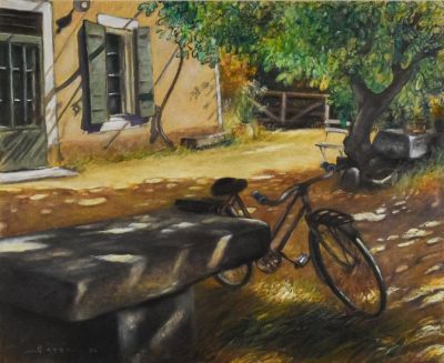 Pastel on Paper of Country Bicycle Scene. Pastel on paper of country bicycle scene. 1996. Signed 
