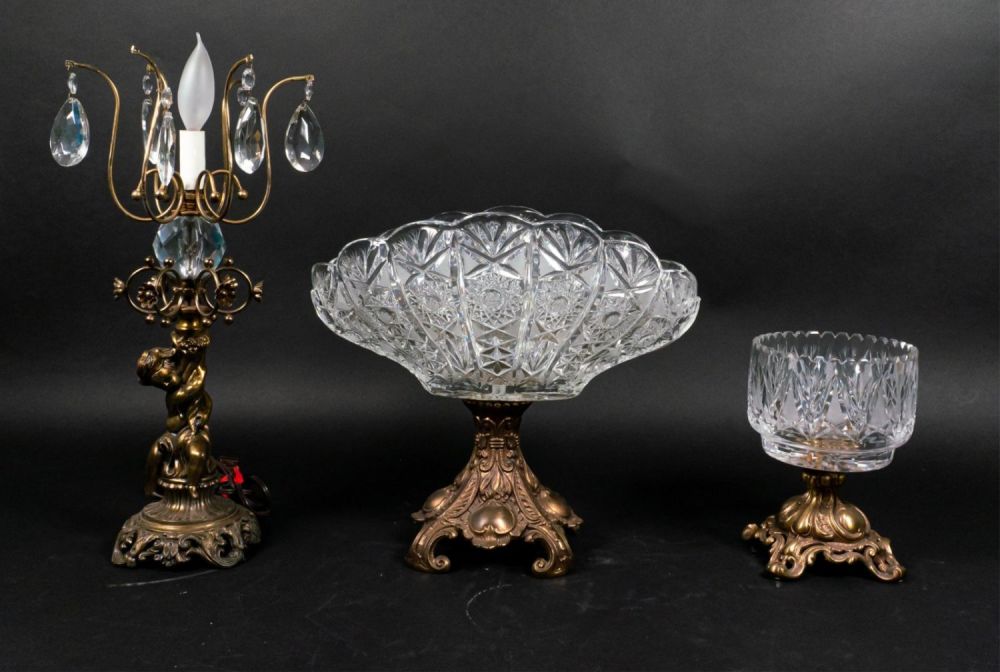 Lot 15: 3 Bronze & Cut Glass Decorative Items